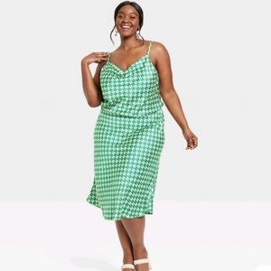 Ava & Viv sleeveless spaghetti strap green /white fit & flare dress size XXL